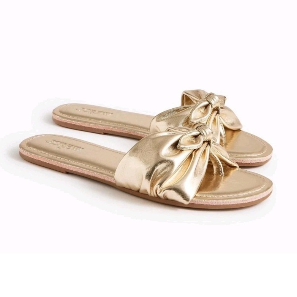 J.Crew Metallic Gold Bow Slide Sandals CG148 Womens Size 6 Flat Summer NWT